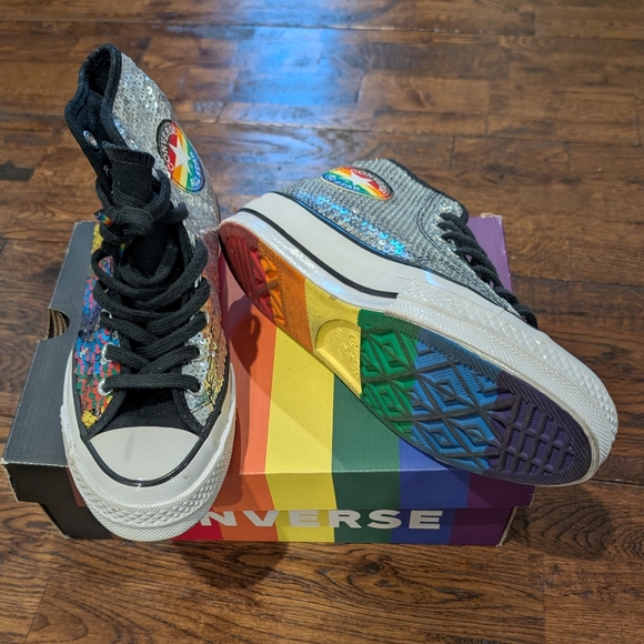 Converse Chuck 70 Pride Rainbow Sequin High Top Sneakers - Picture 3 of 8